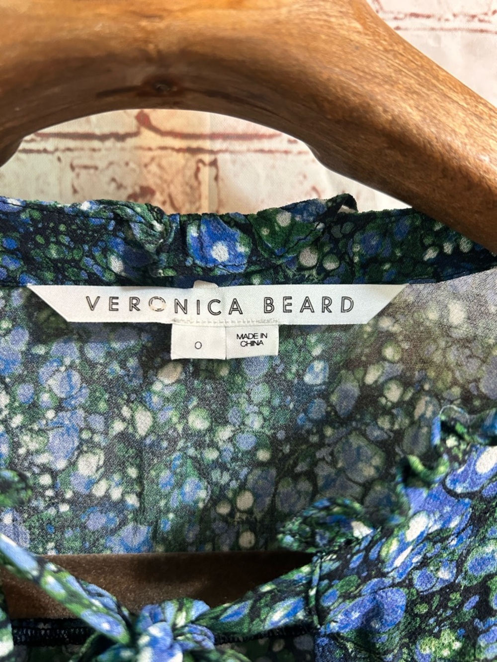 Veronica Beard Candita Marble Print Tie Neck Blouse Green Blue Size‎ 0 Work Wear - Picture 5 of 9